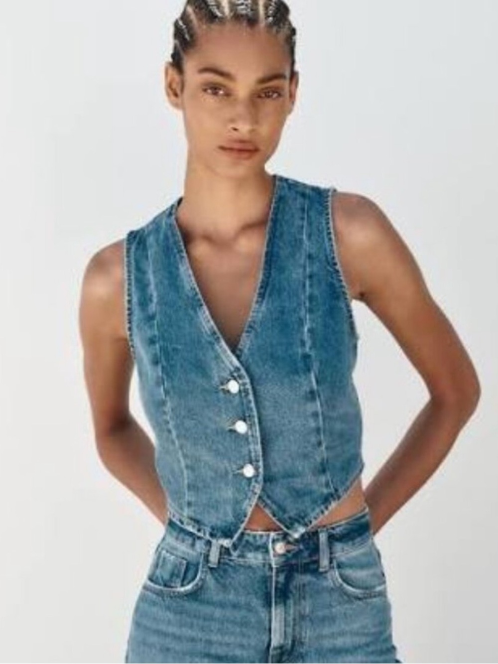 Zara Cropped Denim Vest
